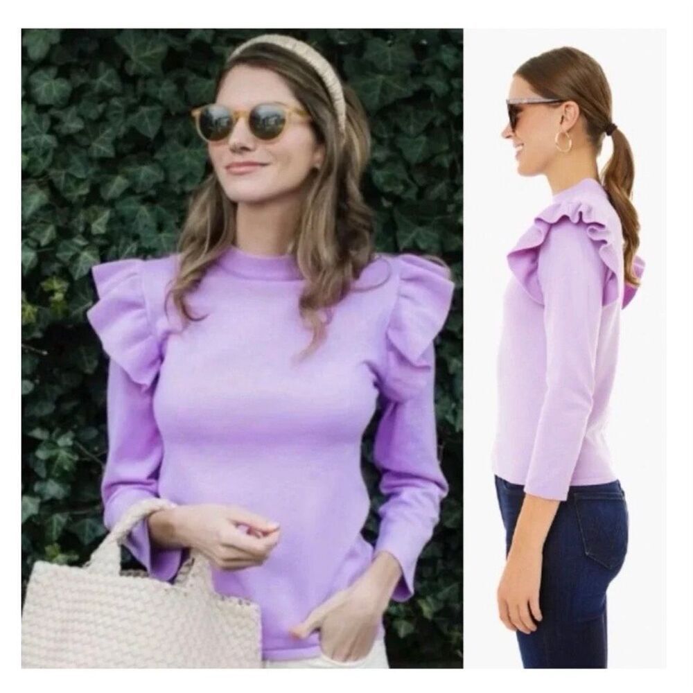 Tuckernuck Pomander Place Lilac Lavender Ruffle Shoulder Crew Neck Sweater Siz M